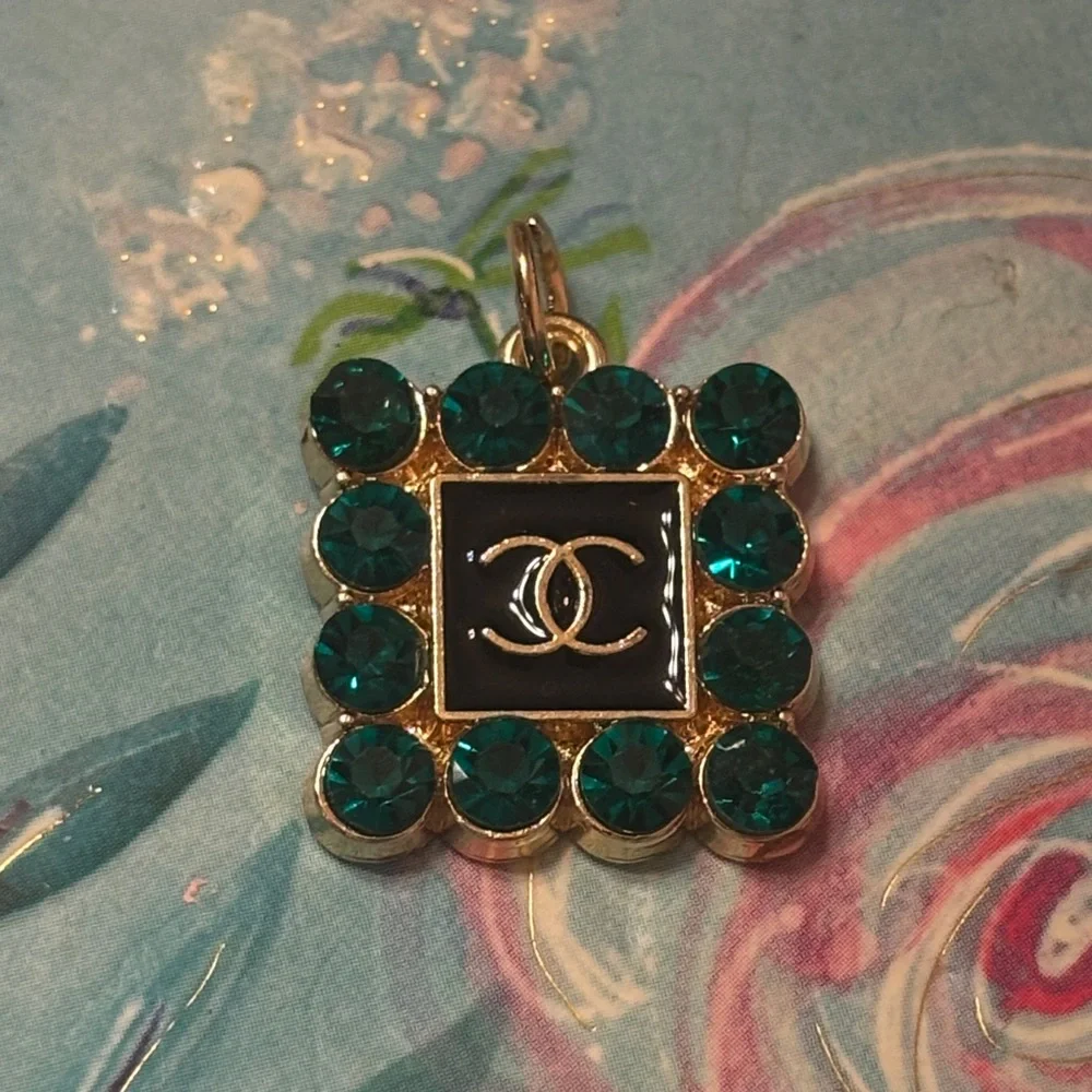 Chanel Gold and Teal Square logo Charm
